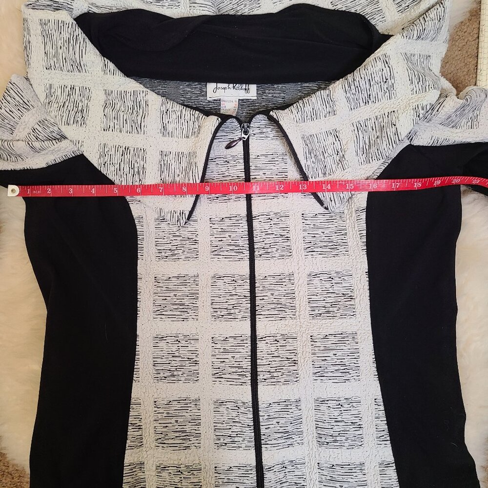 Joseph Ribkoff Black and White Off-Shoulder Zip Front Jacket - Picture 10 of 11